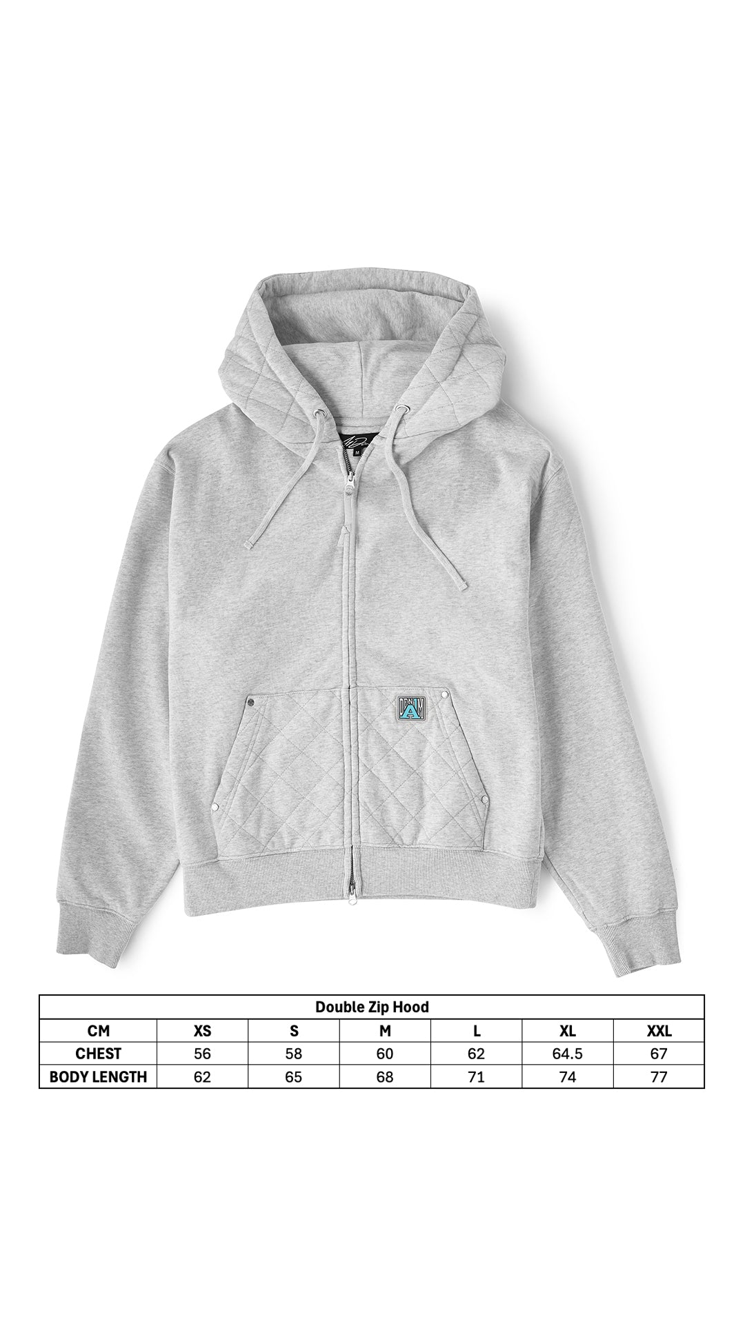Quilted Double Zip Hood - Grey