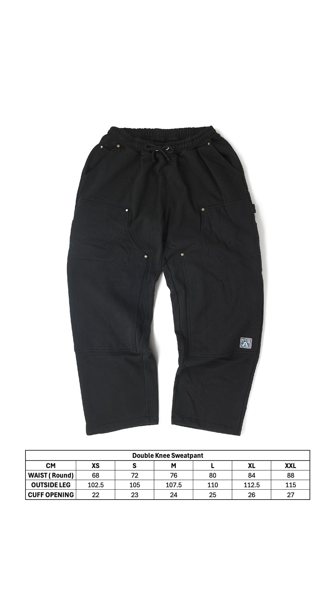 Quilted Double Knee Sweat Pant - Black