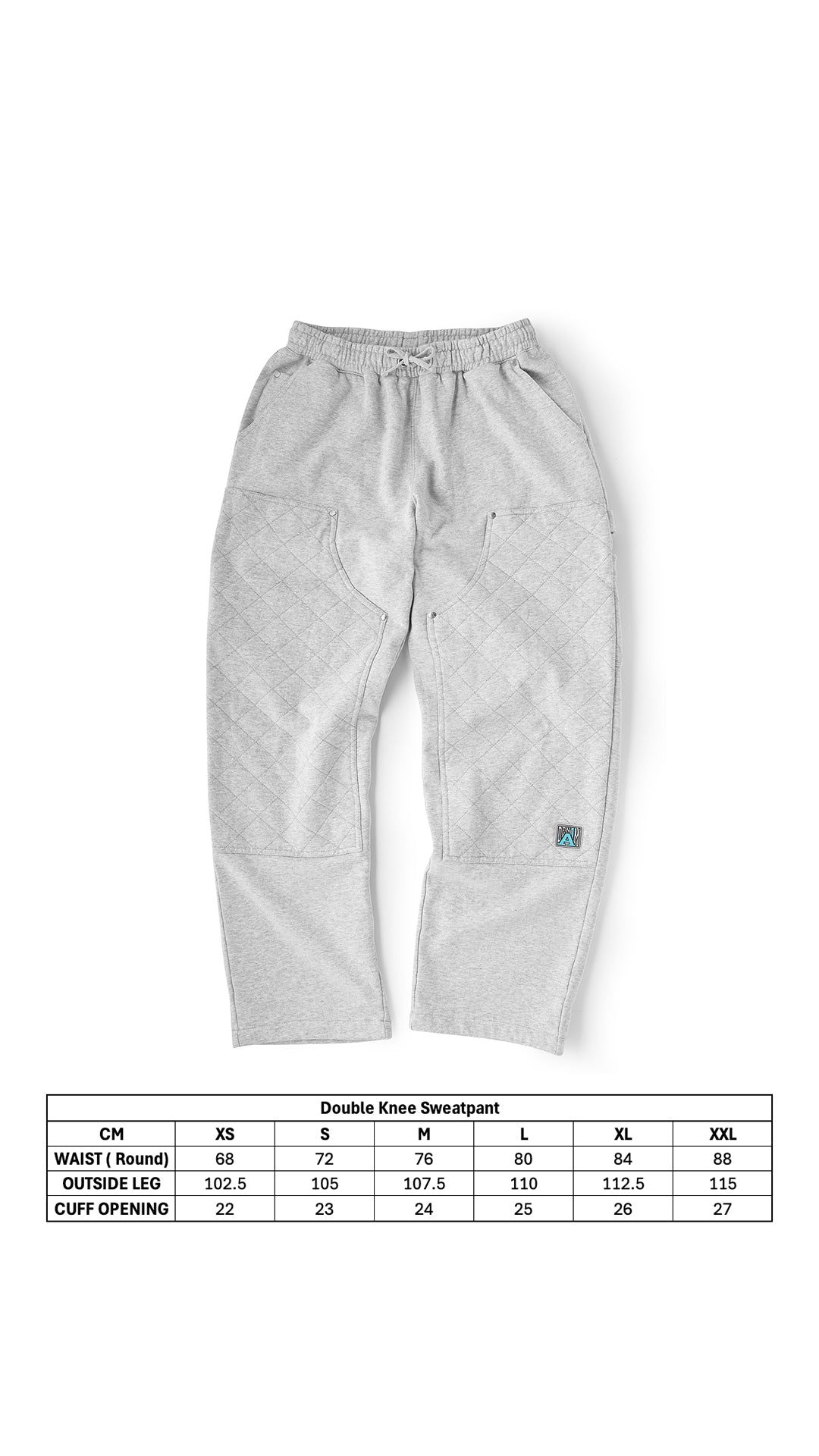 Quilted Double Knee Sweat Pant - Grey