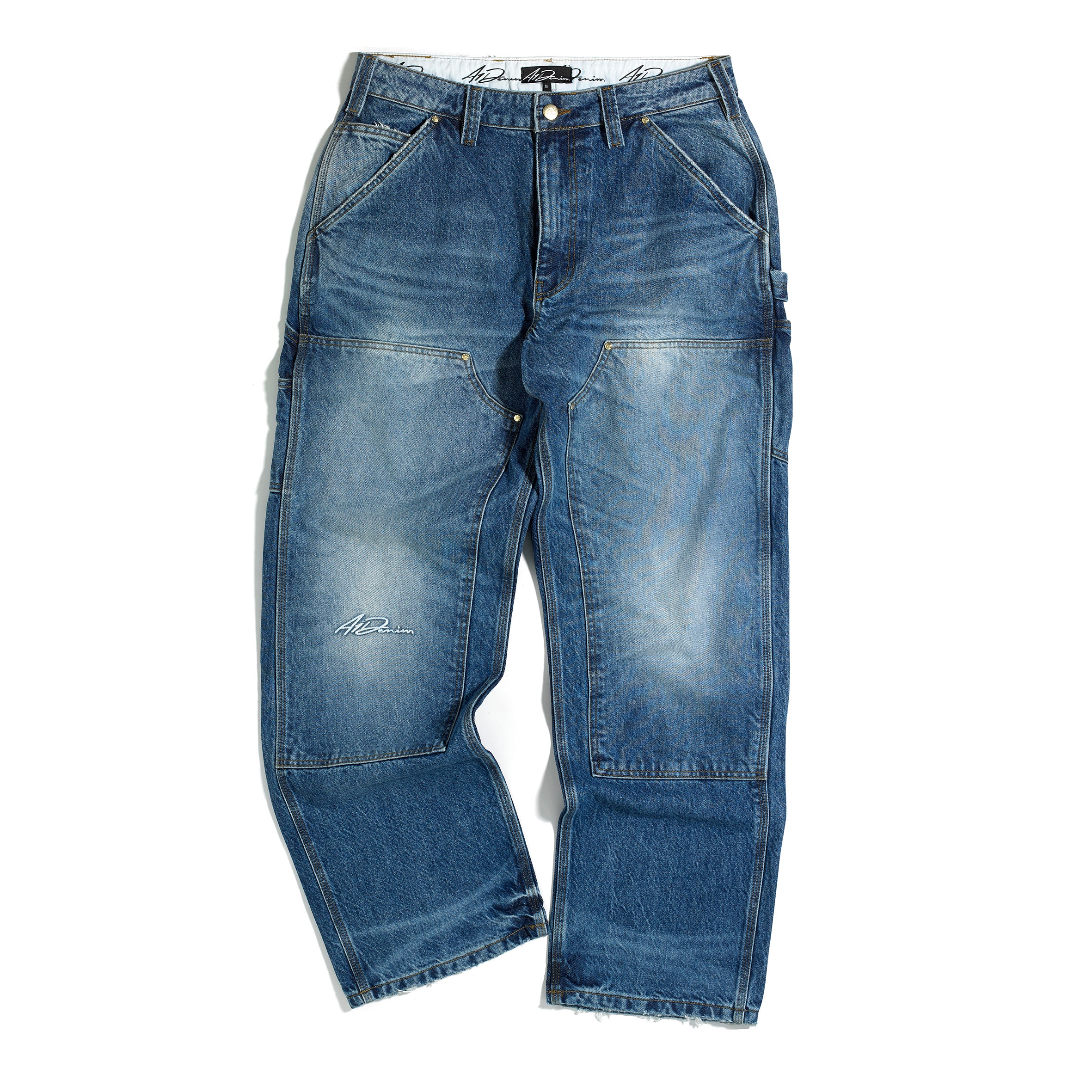 003 Double Knee Pant - Mid Blue – A1 Denim