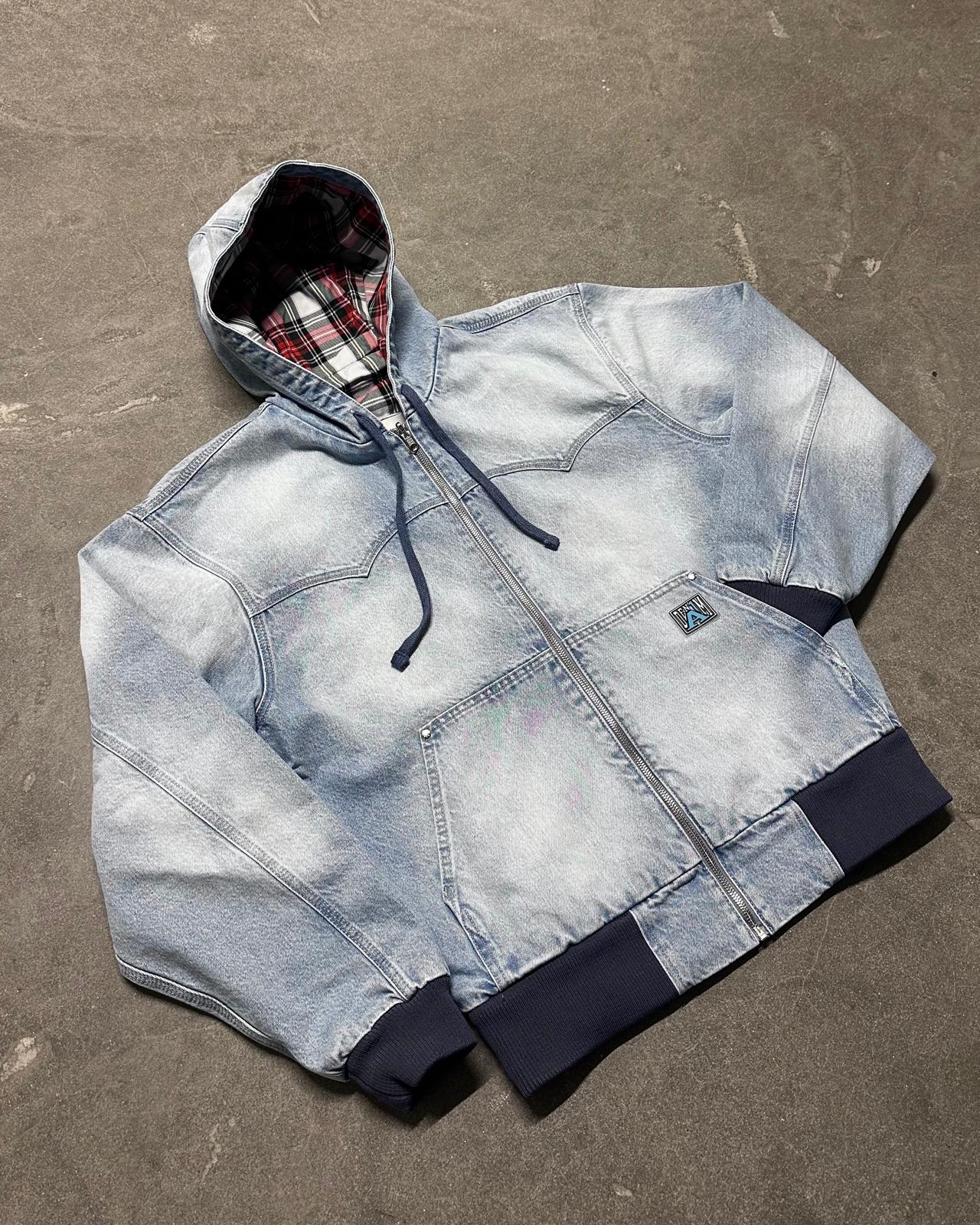 Reversible Hooded Jacket - Light Blue/Tartan