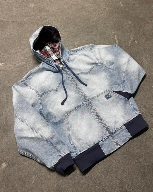 Reversible Hooded Jacket - Light Blue/Tartan