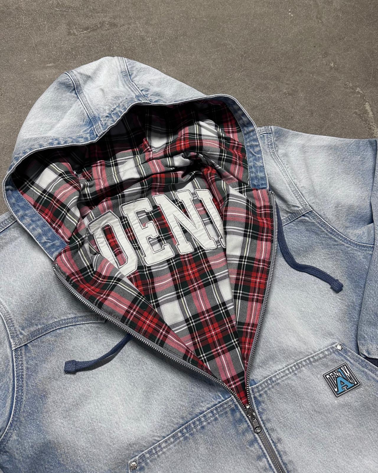Reversible Hooded Jacket - Light Blue/Tartan
